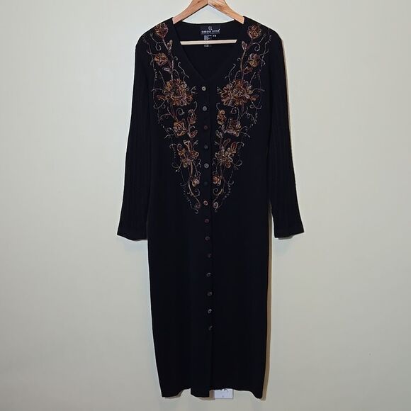 Vintage Carole Little Floral Embroidered Wool Blend Sweater Dress Petite Medium - Picture 16 of 16